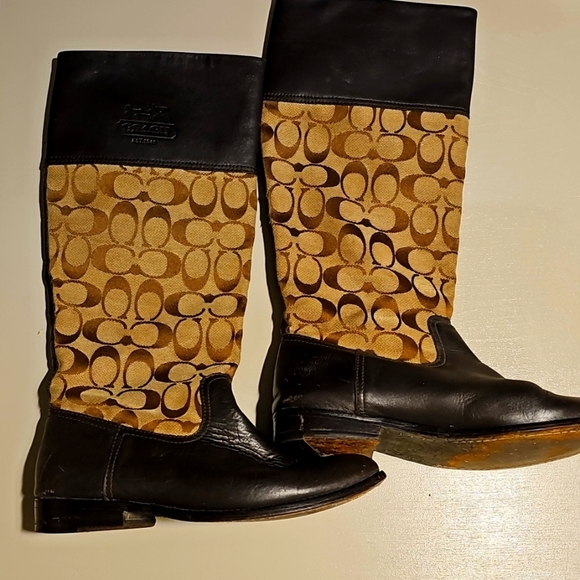 Coach Shoes - Womens Coach Black/Brown Leather Trim Jaquard Riding Boots Sz 5.5
